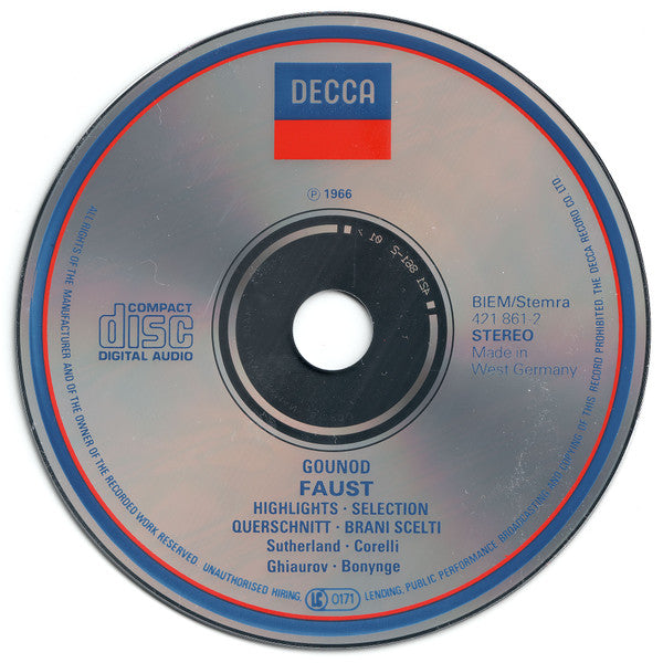Charles Gounod, Joan Sutherland, Franco Corelli, Nicolai Ghiaurov, Richard Bonynge : Faust Highlights (CD, RM)