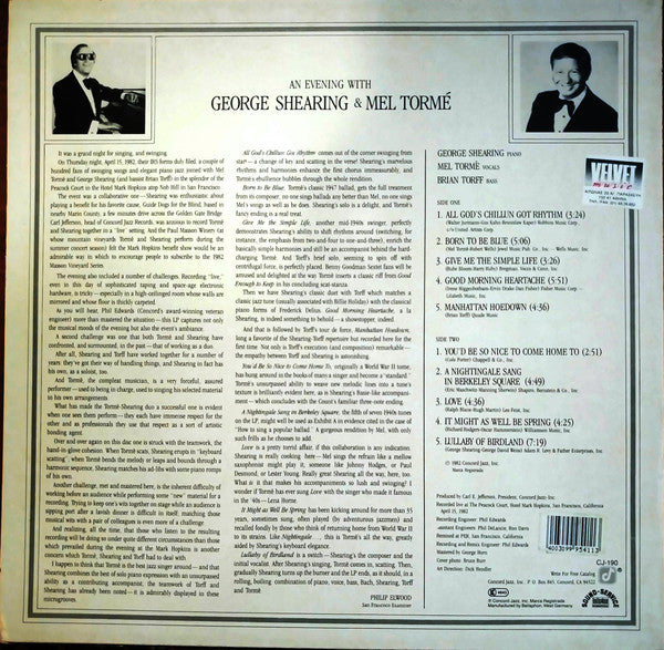 George Shearing And Mel Tormé : An Evening With George Shearing And Mel Tormé (LP, Album)