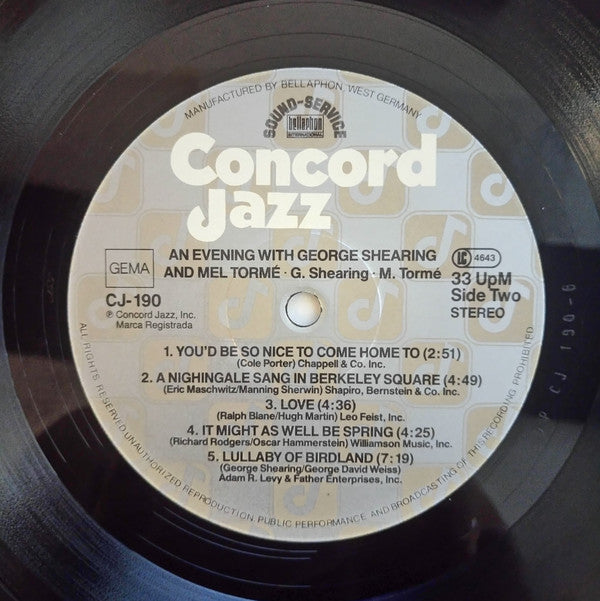 George Shearing And Mel Tormé : An Evening With George Shearing And Mel Tormé (LP, Album)