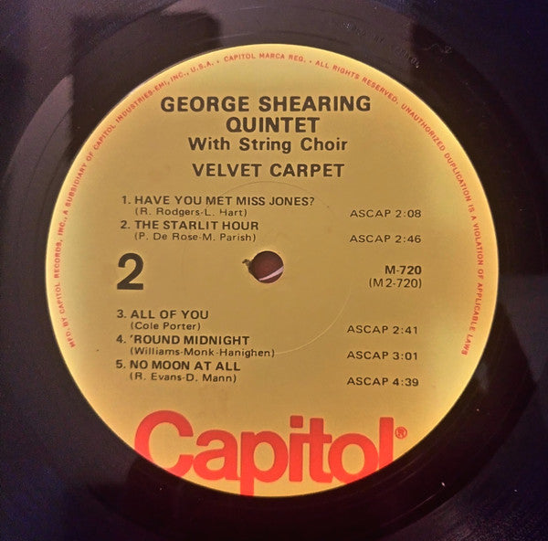 The George Shearing Quintet : Velvet Carpet (LP, Album, Mono, RE)