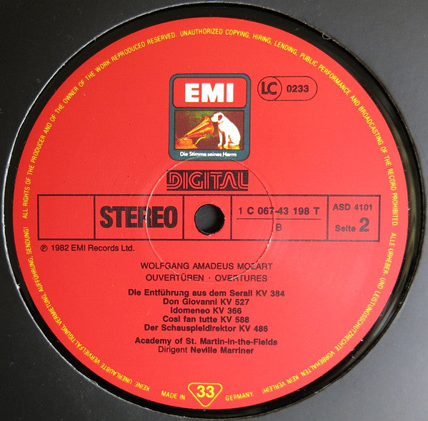 Wolfgang Amadeus Mozart, Sir Neville Marriner, The Academy Of St. Martin-in-the-Fields : Ouvertüren (LP, RE)