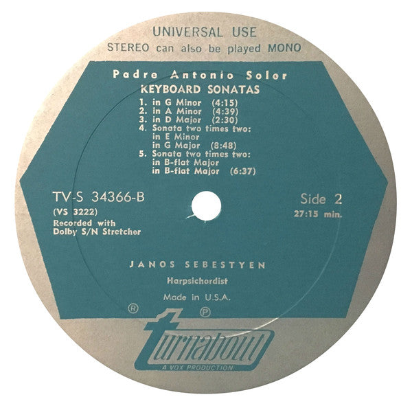 Padre Antonio Soler, János Sebestyén : Keyboard Sonatas (LP)
