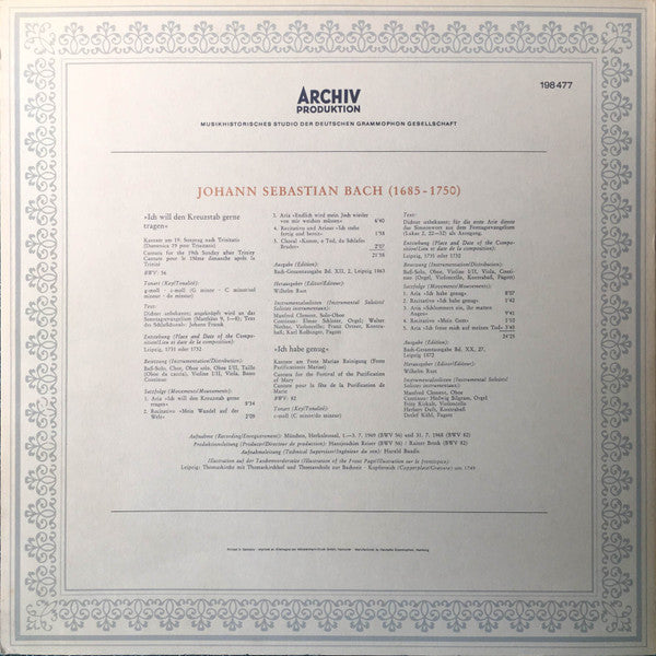 Johann Sebastian Bach : Ich Will Den Kreuzstab Gerne Tragen, BWV 56 / Ich Habe Genug, BWV 82 (LP)