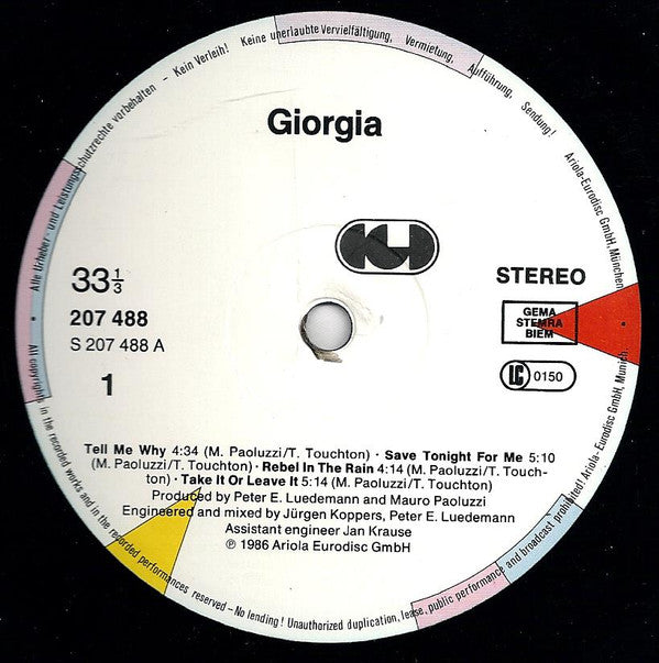 Giorgia (2) : Giorgia (LP, Album)