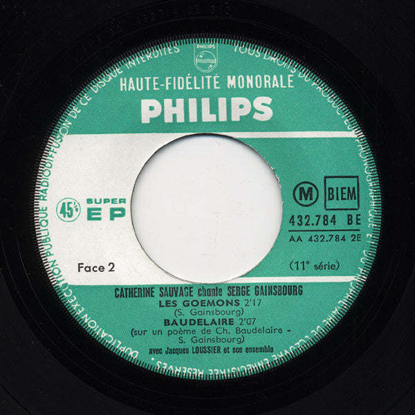 Catherine Sauvage : Catherine Sauvage Chante Serge Gainsbourg (7", EP, Mono)