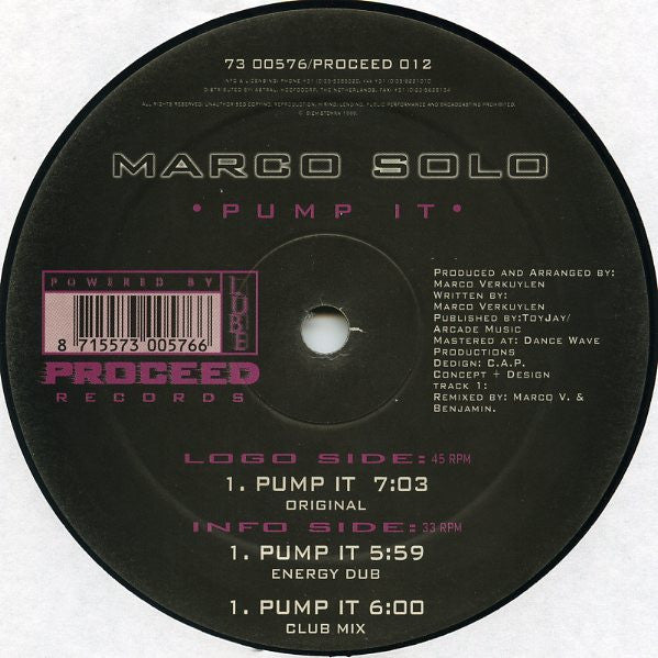 Marco Solo : Pump It (12", Maxi)