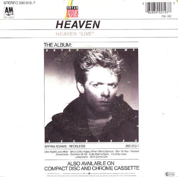 Bryan Adams : Heaven (7", Single)