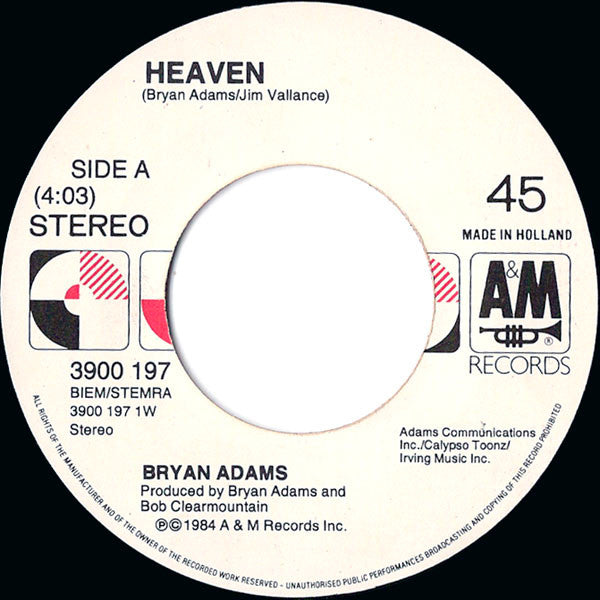 Bryan Adams : Heaven (7", Single)