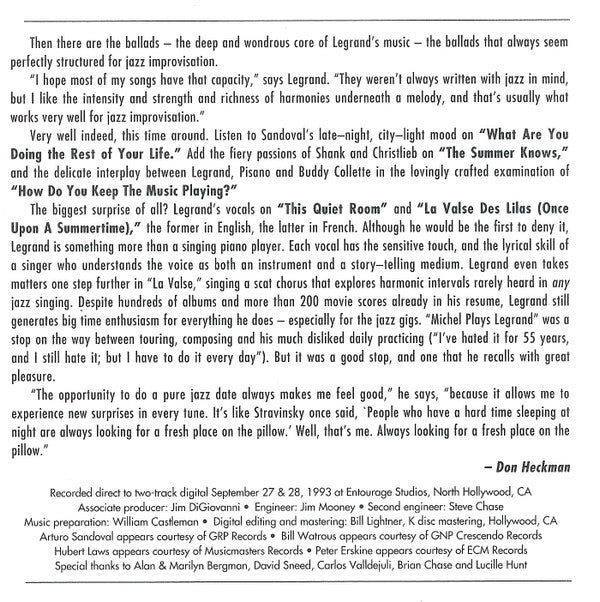 Michel Legrand : Michel Plays Legrand (CD, Album)