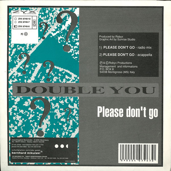 Double You : Please Don't Go (7", Single, Sol)