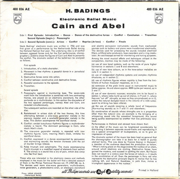H. Badings* : Electronic Ballet Music "Cain And Abel" (7", Mono)