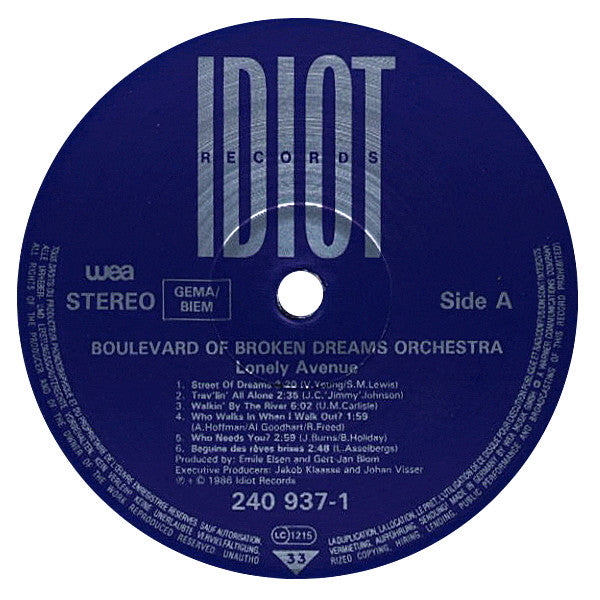 The Boulevard Of Broken Dreams Orchestra : Lonely Avenue (LP, Album)