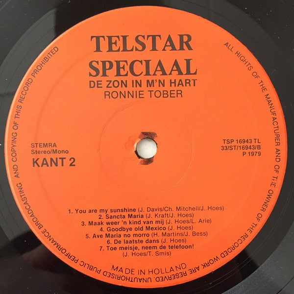 Ronnie Tober : De Zon In M'n Hart (LP, Album, Mono)