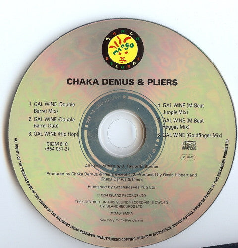 Chaka Demus & Pliers : Gal Wine (CD, Single)