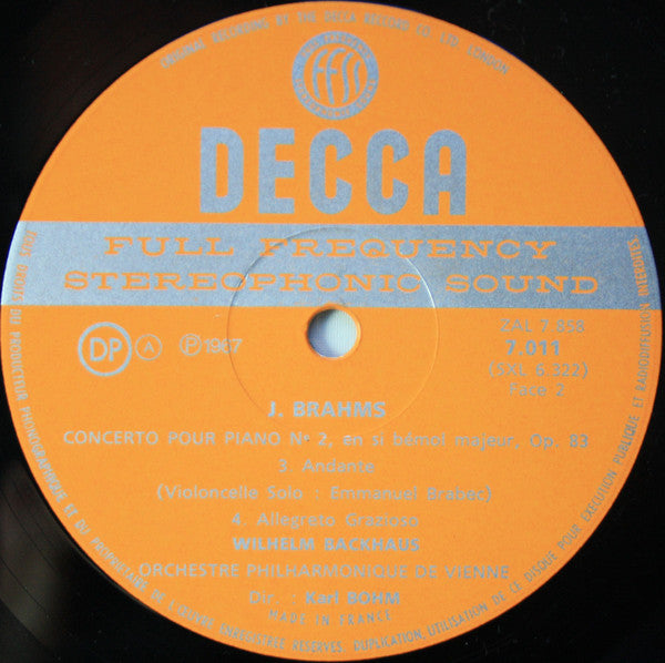 Johannes Brahms - Wilhelm Backhaus, Wiener Philharmoniker, Karl Böhm : Piano Concerto No.2 (LP, Gat)