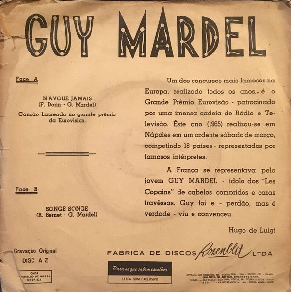 Guy Mardel : N'Avoue Jamais / Songe Songe (7", Single)