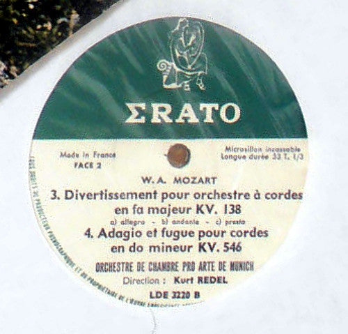 Wolfgang Amadeus Mozart - Orchestre Pro Arte De Munich, Kurt Redel : 3 Divertimentos Pour Orchestre À Cordes - KV 136, 137, 138 "Symphonies Salzbourgeoises" -  Adagio Et Fugue En Ut Mineur - KV  546 (LP)