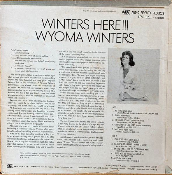 Wyoma Winters : Winters Here (LP, Album)