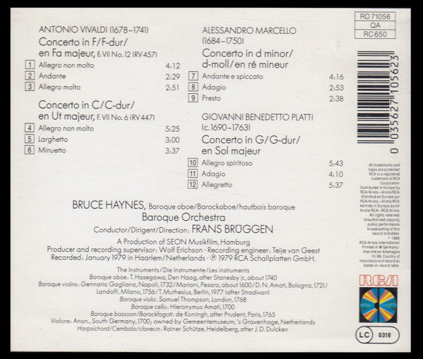 Antonio Vivaldi / Alessandro Marcello / Giovanni Benedetto Platti - Bruce Haynes / Baroque Orchestra, Frans Brüggen : Oboenkonzerte (CD, RM)