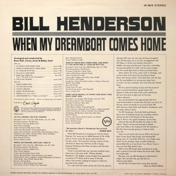 Bill Henderson (3) : When My Dream Boat Comes Home (LP, Album)