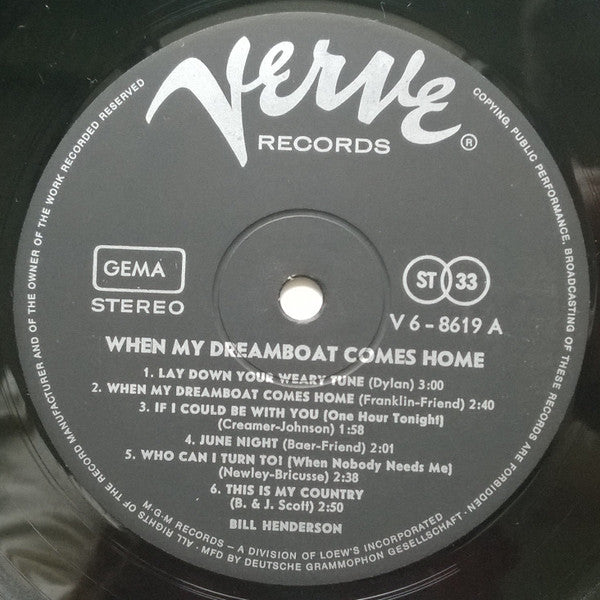 Bill Henderson (3) : When My Dream Boat Comes Home (LP, Album)