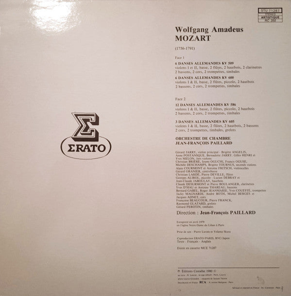 Wolfgang Amadeus Mozart, Orchestre De Chambre Jean-François Paillard, Jean-François Paillard : Deutsche Tänze - Danses allemandes - Dance Tunes KV 509 - 586 - 600 - 605 / Promenade en Traîneau (LP, Album, RE, Gat)
