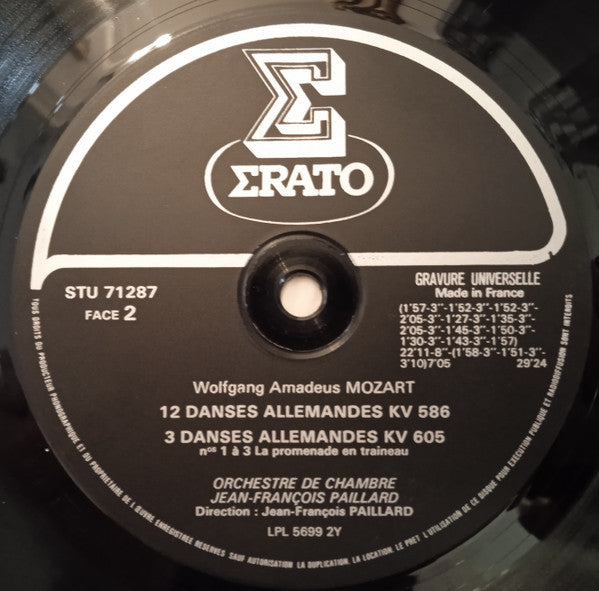 Wolfgang Amadeus Mozart, Orchestre De Chambre Jean-François Paillard, Jean-François Paillard : Deutsche Tänze - Danses allemandes - Dance Tunes KV 509 - 586 - 600 - 605 / Promenade en Traîneau (LP, Album, RE, Gat)
