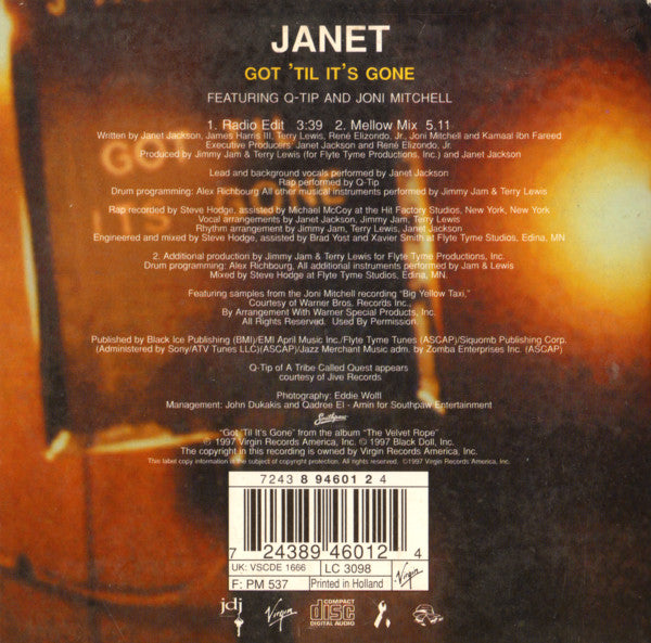 Janet Jackson : Got 'Til It's Gone (CD, Single, Yel)