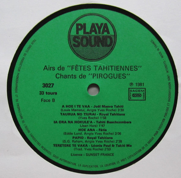 Various : Airs de Fêtes Tahitiennes - Chants de Pirogues (LP)