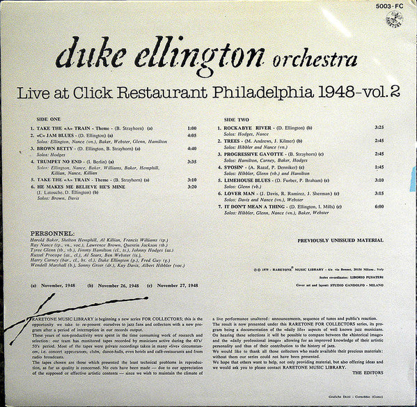 The Duke Ellington Orchestra : Live At Click Restaurant Philadelphia 1948 - Vol. 2 (LP, Album, Mono, Unofficial)