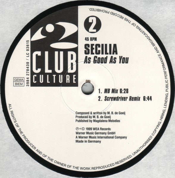 Secilia : As Good As You (12")