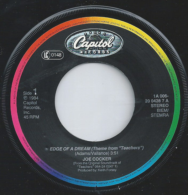 Joe Cocker : Edge Of A Dream (Theme From 'Teachers') (7", Single)