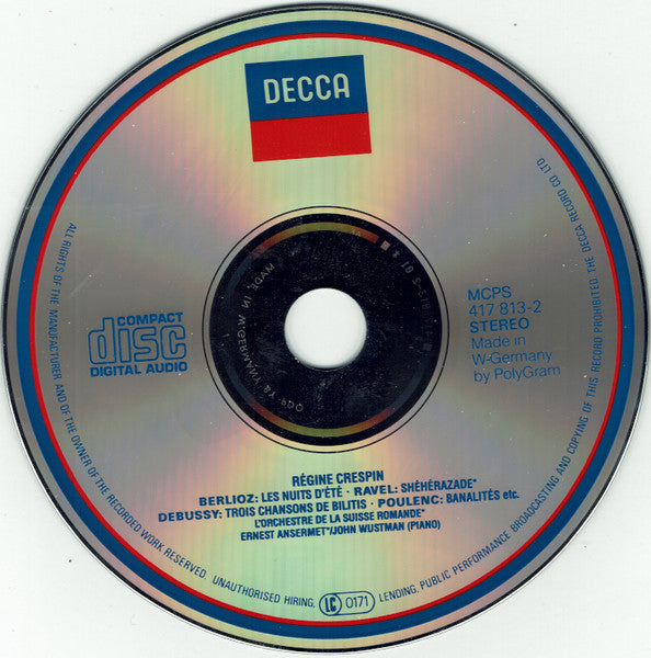 Régine Crespin – Berlioz* / Ravel* / Debussy* / Poulenc* : Les Nuits D'Été / Shéhérazade / Etc. (CD, Comp, RM)