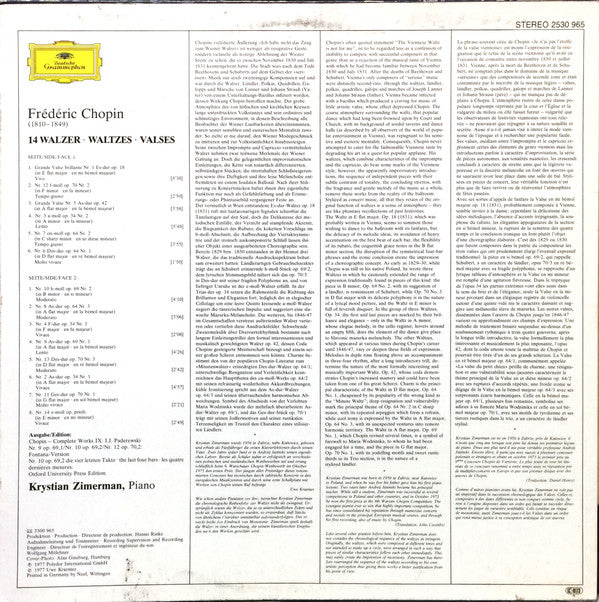 Frédéric Chopin - Krystian Zimerman : 14 Walzer · Waltzes (LP)