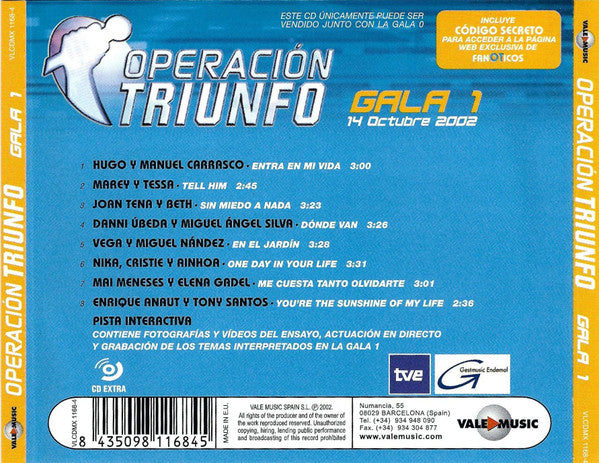 Various : Operación Triunfo Gala 1 (14 Octubre 2002) (CD, Enh)