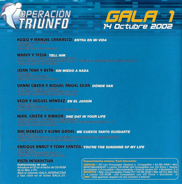 Various : Operación Triunfo Gala 1 (14 Octubre 2002) (CD, Enh)