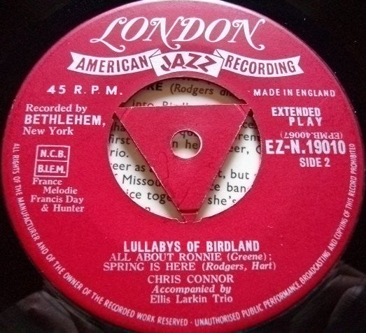 Chris Connor : Sings Lullabys Of Birdland (7", EP)