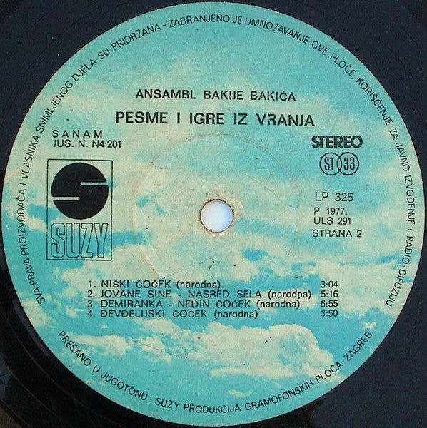 Ansambl Bakije Bakića : Pesme I Igre Iz Vranja (LP, Album)