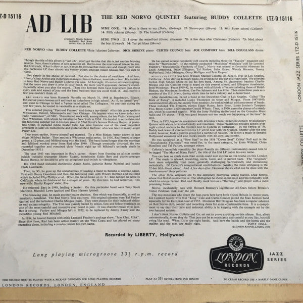 Red Norvo Featuring Buddy Collette : Ad Lib (LP, Album, Mono)