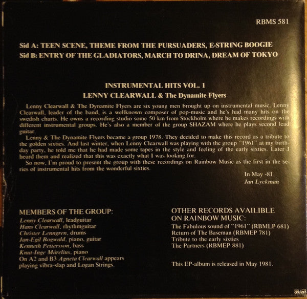Lenny Clearwall & The Dynamite Flyers : Instrumental Hits Vol 1 (7", EP)