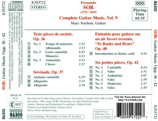 Fernando Sor, Marc Teicholz : Complete Guitar Music, Vol. 9 (CD, Album)