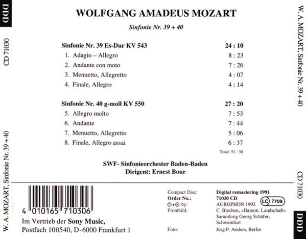 Wolfgang Amadeus Mozart, Sinfonieorchester Des Südwestfunks, Ernest Bour : Sinfonie Nr. 39 + 40 (CD)