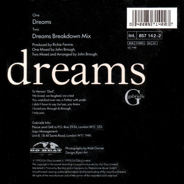 Gabrielle : Dreams (CD, Single, Car)