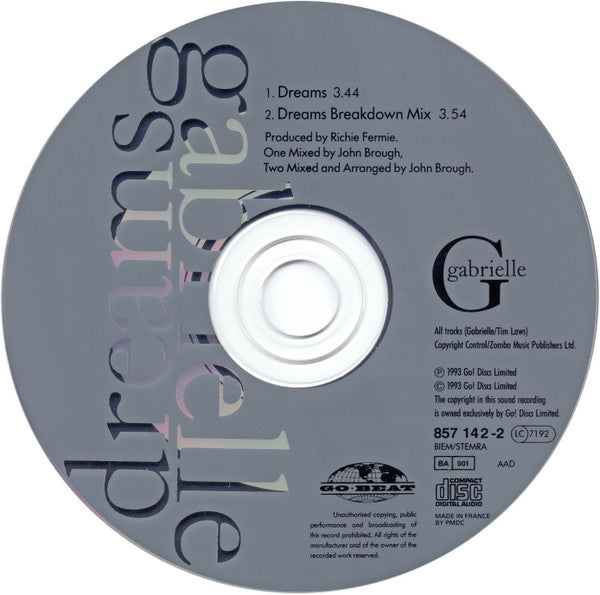 Gabrielle : Dreams (CD, Single, Car)