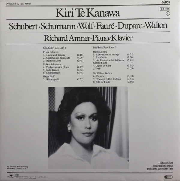 Schubert*, Schumann*, Wolf*, Duparc*, Fauré*, Sir William Walton - Richard Amner, Kiri Te Kanawa : Kiri Te Kanawa (LP, Gat)