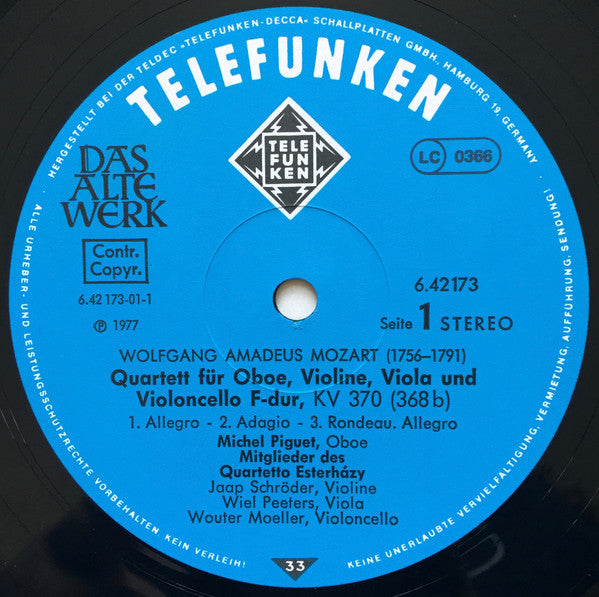 Wolfgang Amadeus Mozart, Quartetto Esterházy : Oboenquartett F-dur, KV 370 / Hornquintett Es-dur, KV 407 (LP, Album, Gat)