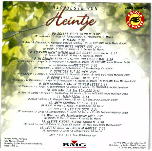 Heintje : Uwe Hübner Präsentiert: Das Beste Von Heintje (CD, Comp)