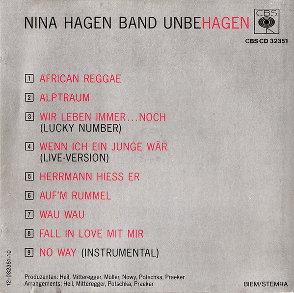 Nina Hagen Band : Unbehagen (CD, Album, RE)