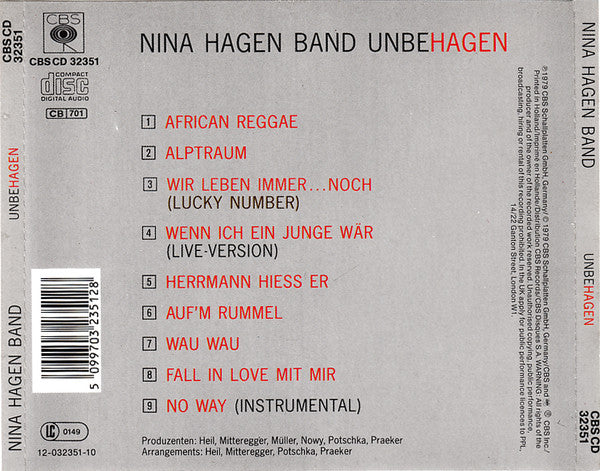 Nina Hagen Band : Unbehagen (CD, Album, RE)