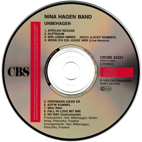 Nina Hagen Band : Unbehagen (CD, Album, RE)